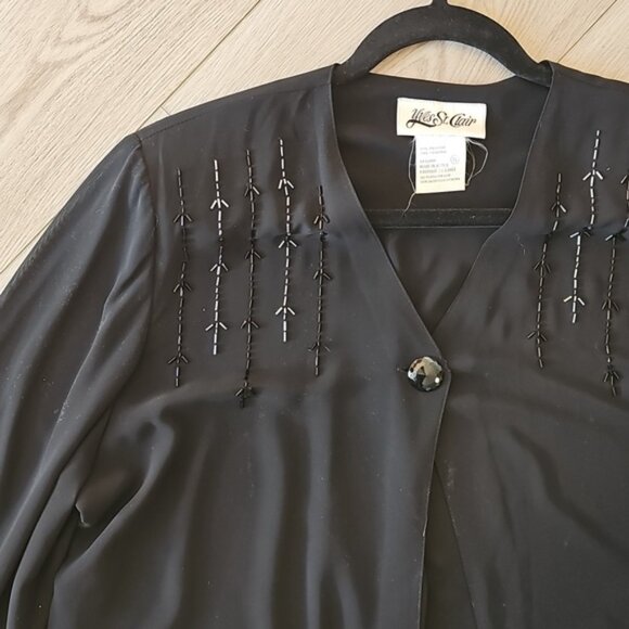 Vintage Yves St. Clair Black Sheer Dressy Evening Beaded Cardigan Large - Picture 2 of 8